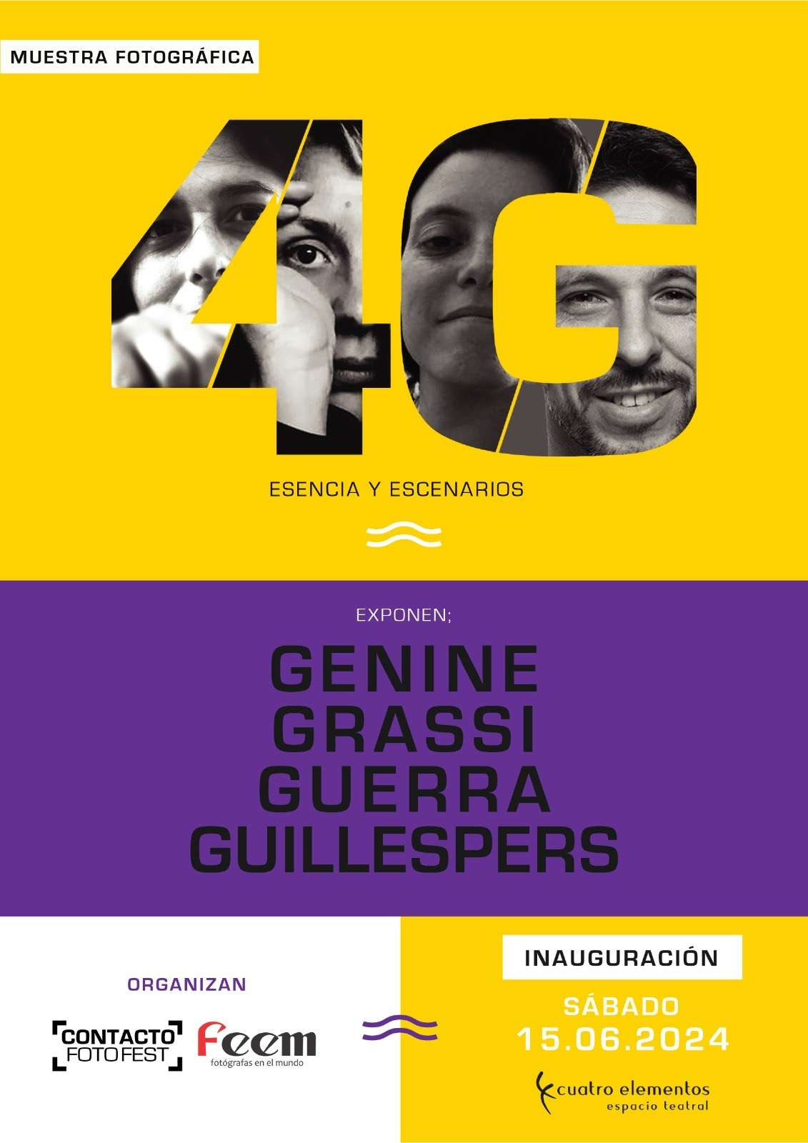 Afiche de la muestra 4G — Esencias y escenarios, en Cuatro Elementos