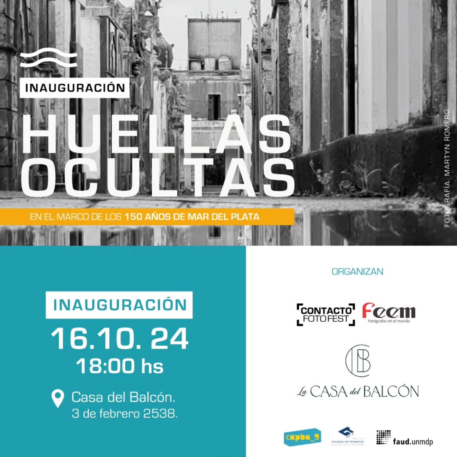 Afiche de la primera edición de Huellas ocultas, en La Casa del Balcón