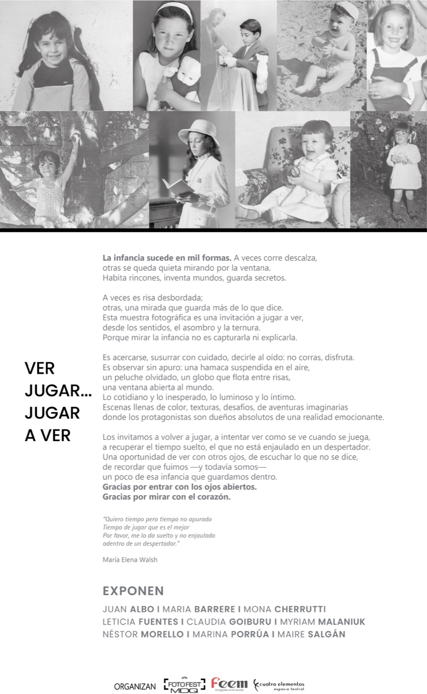 Placa de la muestra con el texto de sala y fotografías de infancia de los autores
